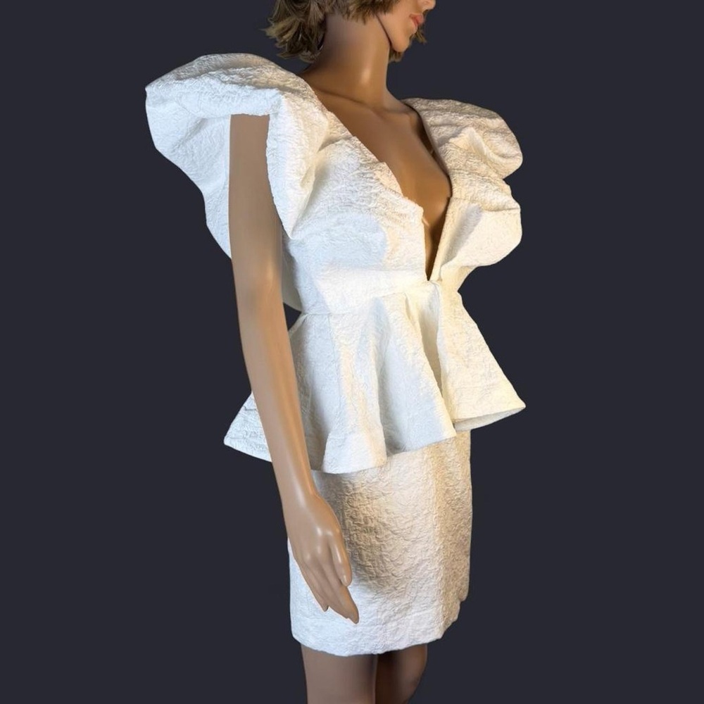 MABLE White Textured Dress with V-Neck